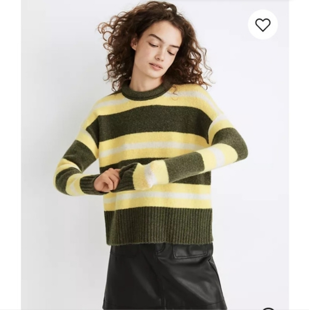 Madewell Green/Yellow Striped Fulton Pullover Sweater Women's Small Wool Alpaca